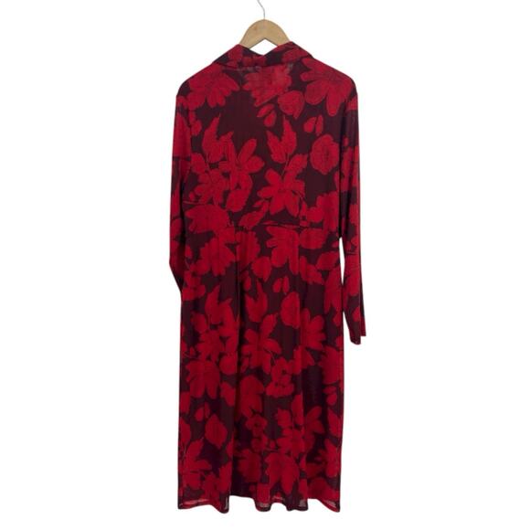 Cabi Red Floral Long Sleeve Collared Shirt Dress 4392 Midi Large - Picture 3 of 5